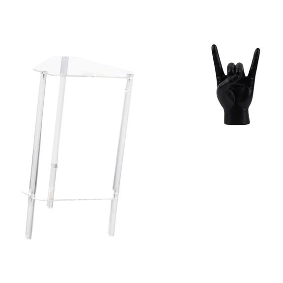 Kuntesetty Minimalist Clear Acrylic Side Table with Rock Hand Gesture Statue Modern Bedside Cabinet and Creative Finger Sculpture for Living Room Home Office Bedroom Decor