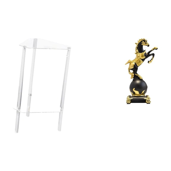 Kuntesetty Minimalist Clear Acrylic Side Table with Horse Figurine Modern Statue Collection for Bedroom Living Room Home Office Centerpiece Decor