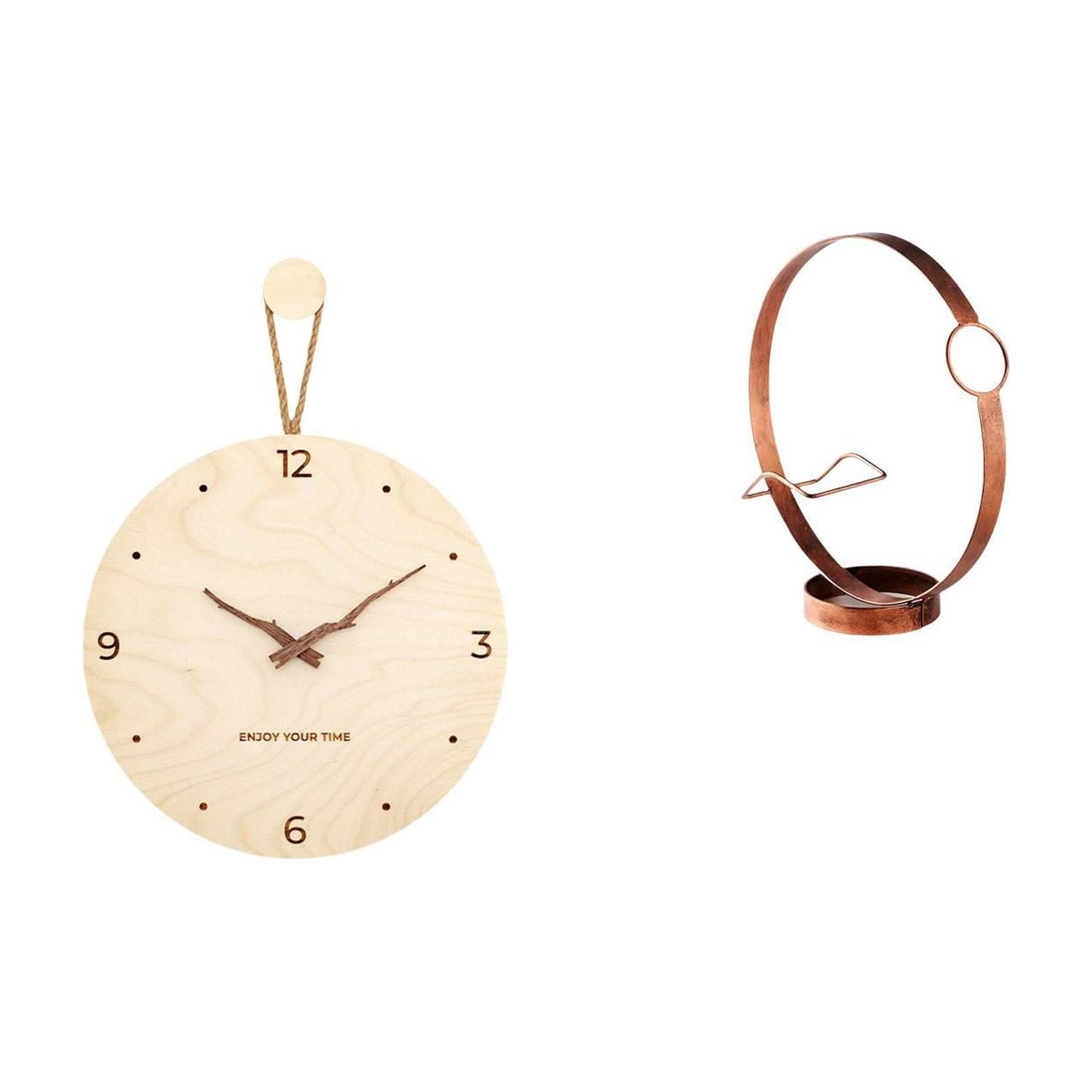 Kuntesetty Minimalist Modern Nordic Wood Wall Clock and Iron Wine ...
