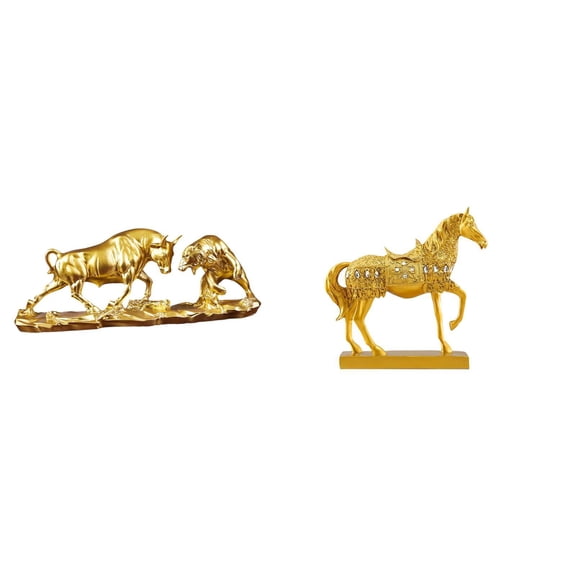 Kuntesetty Modern Feng Shui Animal Sculpture Collection Featuring Bull Bear Cow Cattle and Horse Figurines for Desk Office Home Birthday Gift Decor