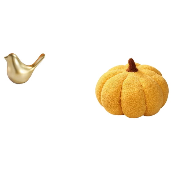 Kuntesetty Modern Golden Bird Animal Figurine and Halloween Pumpkin Plush Pillow Decorative Sculpture for Home Office Living Room Bedroom Sofa Mantel Decor