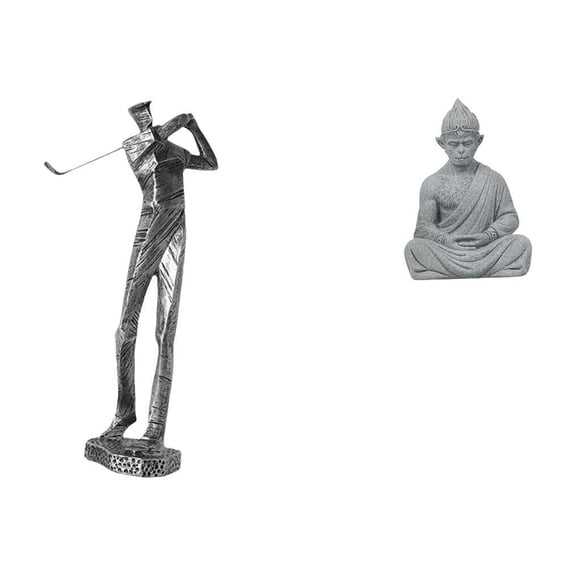 Kuntesetty Modern Golfing Monkey Buddha Resin Figurine Sculpture for Golf Lover Buddhist Collectible Shelf Hotel Patio Farmhouse Backyard Decor