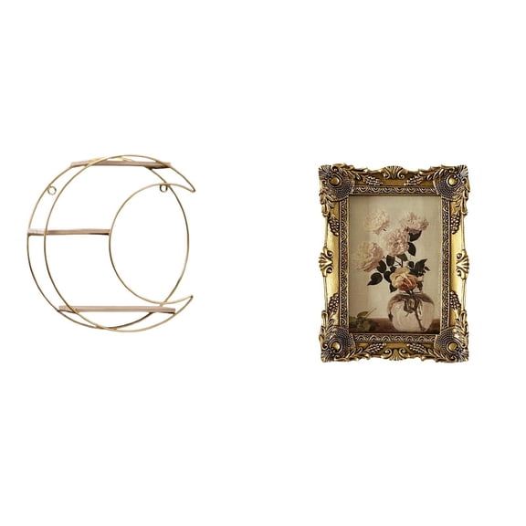 Kuntesetty Modern Multifunctional Wall Mounted Shelf with Ornate Vintage Resin Photo Frame for Collectibles Trophy Display and Wedding Decoration