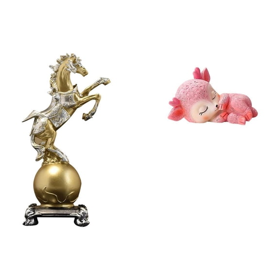 Kuntesetty Modern Resin Horse and Deer Figurine Art Craft Ornament Collectible Decorative Centerpiece for Living Room Office Kitchen Dining Tabletop Handicraft