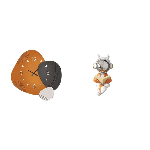 Kuntesetty Modern Space Wall Clock Decorative Astronaut Sculpture Ornament Art Watch Wood for Bedroom Bathroom Restaurant Home Fireplace Table Centerpiece Festival Gift
