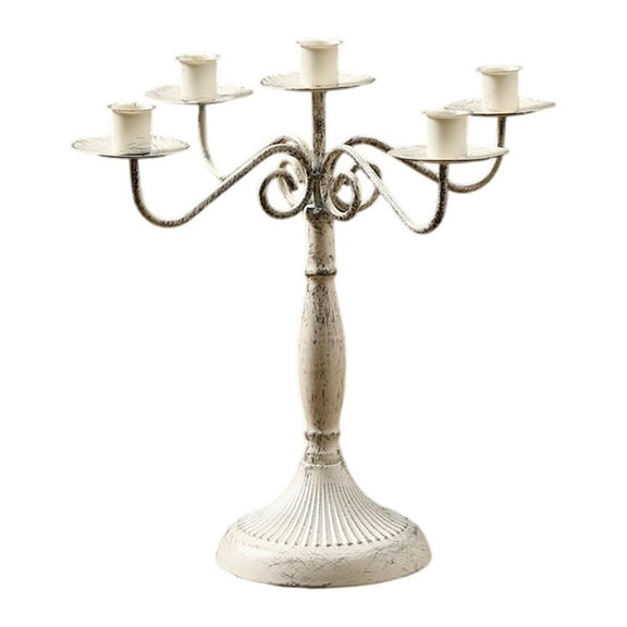 Kuntesetty Multi Arm Candelabra Candelabrum Home Kitchen Dining Room Candlestick Holder White with 5 Arms