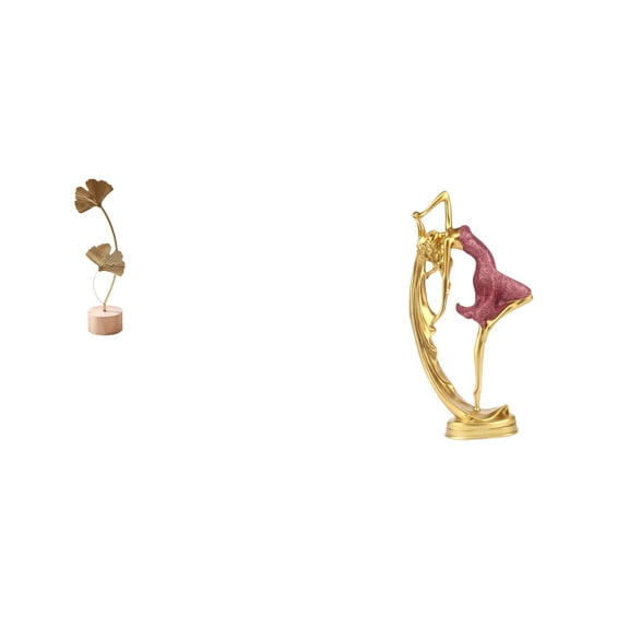 Kuntesetty Nordic Abstract Metal Leaf Sculpture and Ballet Dancing Girl Statue Creative Figurine Ornament for Home Table Party Office Bedroom Decoration Gift