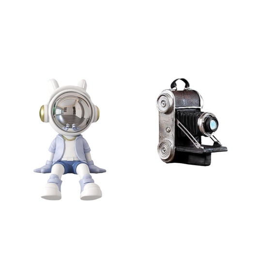 Kuntesetty Nordic Astronaut Camera Sculpture Resin Figurine Desktop Ornament Unique Decorative Prop for Bookshelf Entrance Living Room Cabinets Friends Bar Family Home Decor