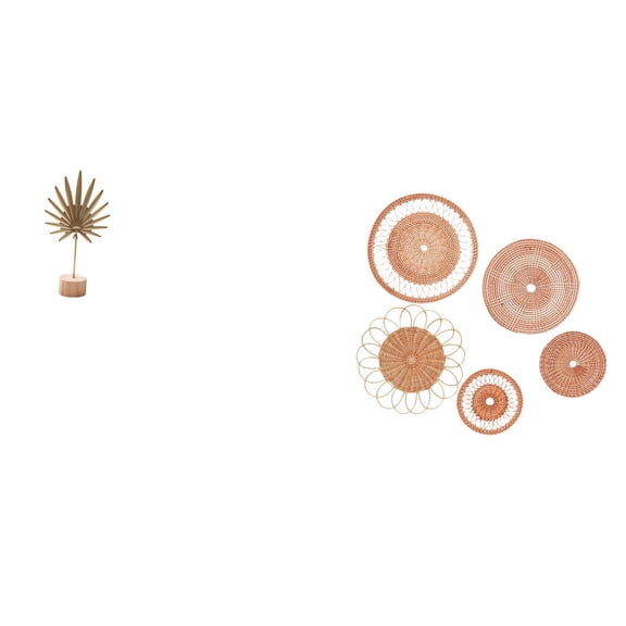 Kuntesetty Nordic Creative Metal Leaf Sculpture and Rattan Woven Wall Art Unique Abstract Figurine Ornament for Home Table Hallway Bedroom Cafe Decor