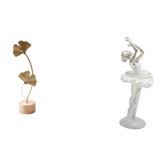 Kuntesetty Nordic Creative Metal Leaf Shaped Sculpture with Abstract Ballerina Dancing Girl Figurine Art Ornament for Home Table Bedroom Office Decor