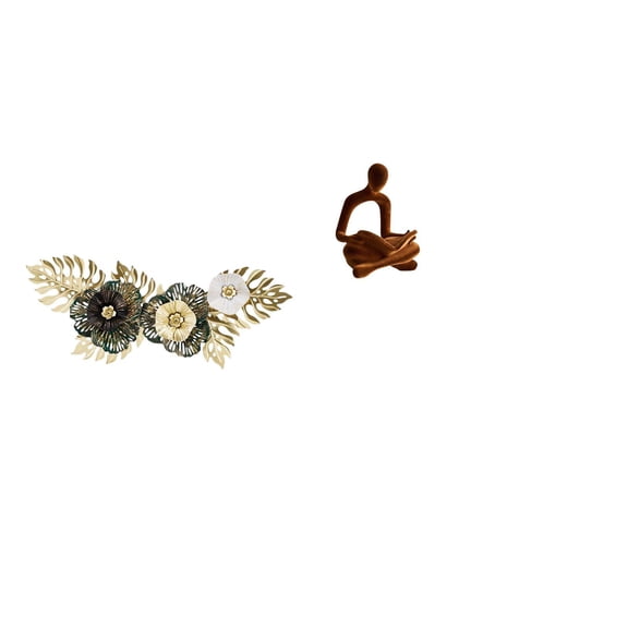 Kuntesetty Nordic Metal Wall Art Human Figurine Sculpture Decorative Flower Leaves Abstract Thinker Hanging Artwork for Dining Room Office Bar Wedding Home Hotel Holidays Gift Versatile