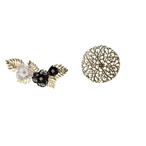 Kuntesetty Nordic Metal Wall Art Sculpture Decorative Flower Leaves Hanging Artwork for Dining Room Office Living Room Rustic Scenic Wrought Iron Statue Plaque 3D Pendants Home Decorations Gift