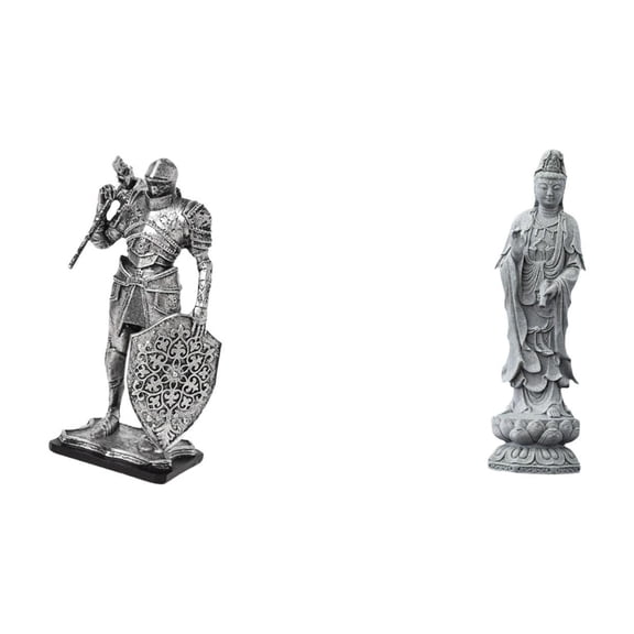 Kuntesetty Nordic Resin Knight and Guan Yin Buddha Figurine Abstract Art Sculpture for Desk Cabinet Office Table Centerpiece Feng Shui Collection Ornament