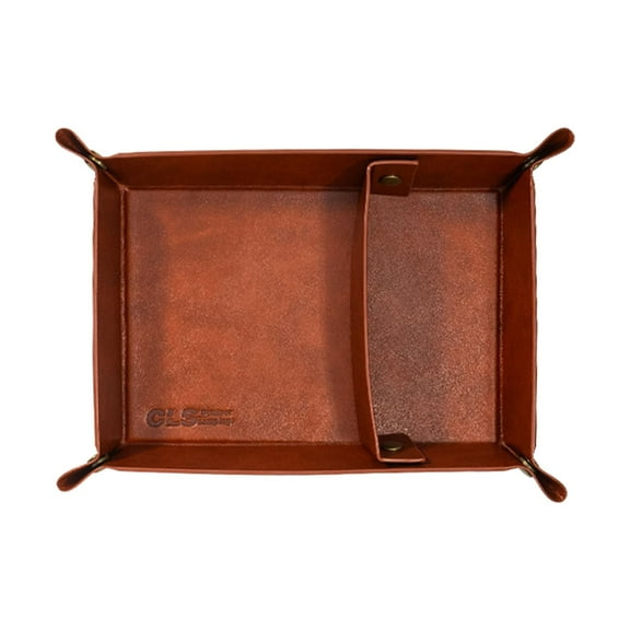 Kuntesetty PU Leather Storage Tray Catchall Tray Small Foldable Valet Tray for Wallet Phone Dark Brown