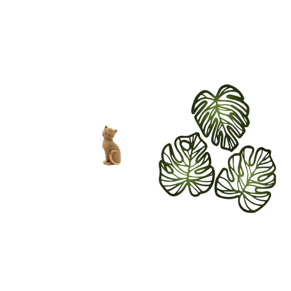 Kuntesetty Palm Cat Resin Figurine Jungle Animal Sculpture Tropical Wooden Ornament Decorative Art for Entrance Living Room Bedroom Bookshelf