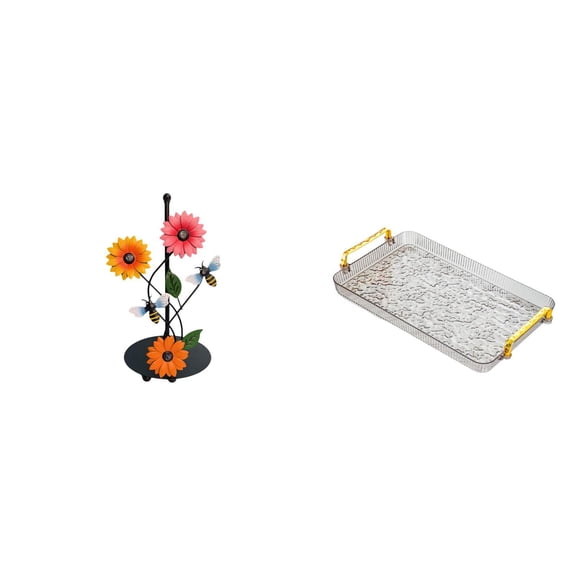 Kuntesetty Paper Towel Holder Dispenser Non Slip Vertical Tissue Holder Rack Dessert Plate Coffee Table Tray with Handle Serving Tray Jewelry Storage Tray for Dining Room Housewarming Home