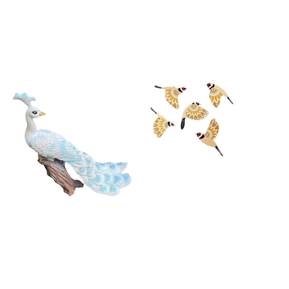 Kuntesetty Peacock Sculpture Wooden Bird Figurine Decorative Garden Ornament Crafts Statue Ornament for Home Decoration Yard Wall Art Hanging Housewarming Gift C