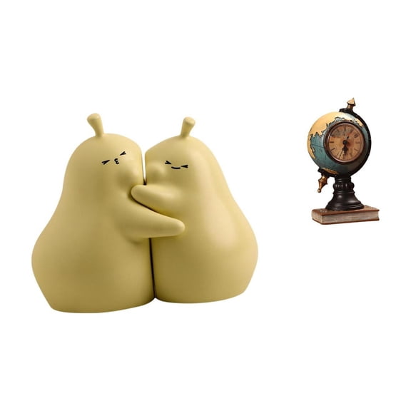 Kuntesetty Pear Globe Ceramic Bookend Statue Table Clock Ornament Fine Workmanship Bookshelf Collectible Art Craft for Office Bedroom Cabinet Shelf Gift