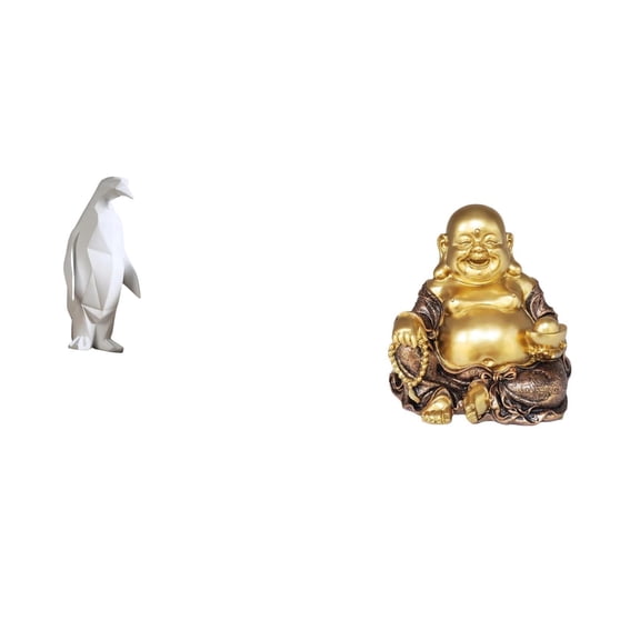Kuntesetty Penguin Buddha Collectable Resin Animal Figurine Feng Shui Decorative Ornament Laughing Statue for Housewarming Anniversary Tabletop Bedroom Office