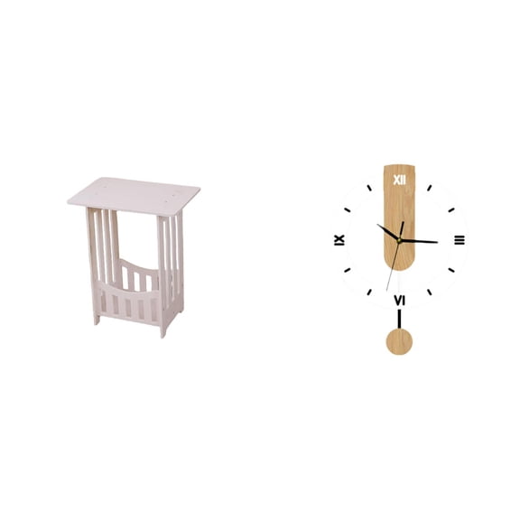 Kuntesetty Portable Bedside Table with Large Roman Numerals Silent Wall Clock Practical End Side Table for Hotel Cafe Lounge Room Balcony Hallway Home Decor