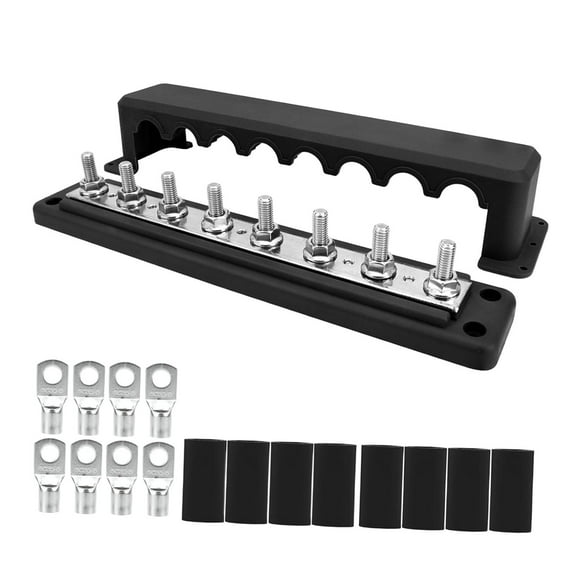 Kuntesetty Power Distribution Block (M8) Heavy Duty Busbar for Yachts Vehicles Car Black 8 Terminals