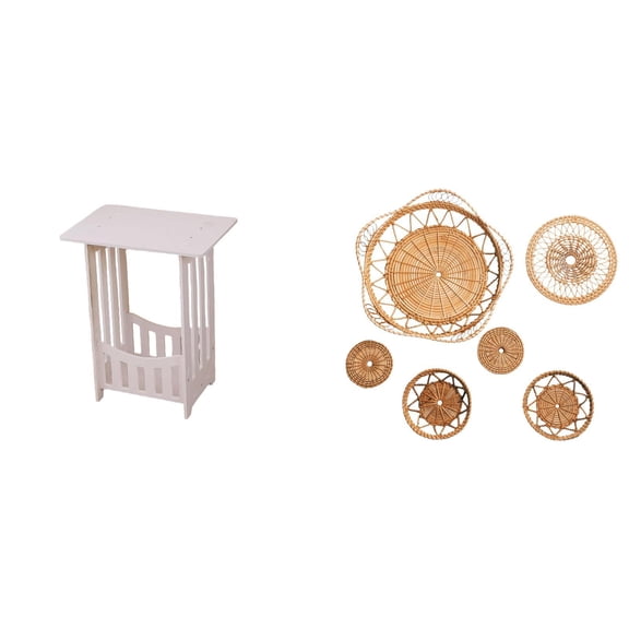 Kuntesetty Rattan Woven Bedside Table with Wall Hanging Decor Practical Corner Table for Hotel Cafe Hallway Lounge Room Balcony Tea Room Bedroom Porch