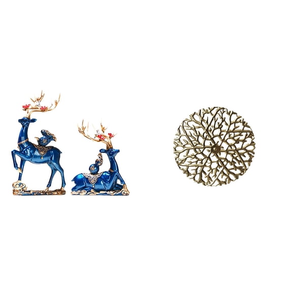 Kuntesetty Reindeer Elk Resin Statue and Metal Wall Sculpture Art Decoration Collection Animal Figure Deer Couple Figurines Rustic Scenic Wrought Iron Statue Plaque 3D Hanging Pendants for