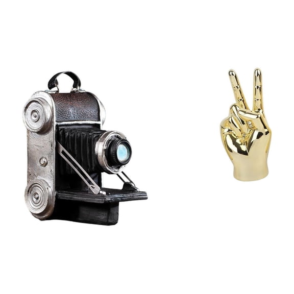 Kuntesetty Resin Camera Statue Model and Hand Finger Gesture Sculpture Creative Ornament for Home Living Room Cabinet Shelf Bar Family Friends Decor