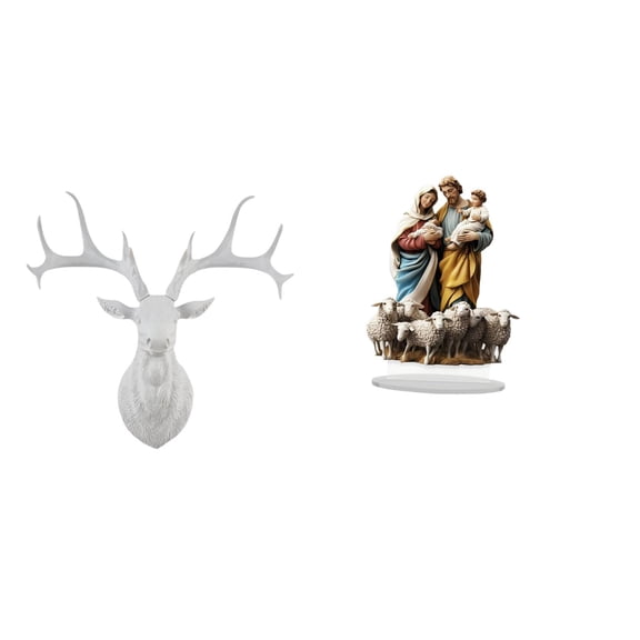 Kuntesetty Resin Deer Head Wall Sculpture Boho Artwork Mount for Office Home Acrylic Desktop Decor DIY Unique Tabletop Ornament Holiday Corner Fireplace