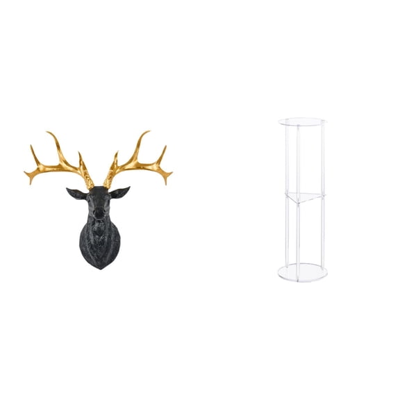 Kuntesetty Resin Deer Head Wall Sculpture and Clear Acrylic Side Table for Office Home Decor Boho Artwork Wall Mount Collectible Small Space Balcony Easy Assembly