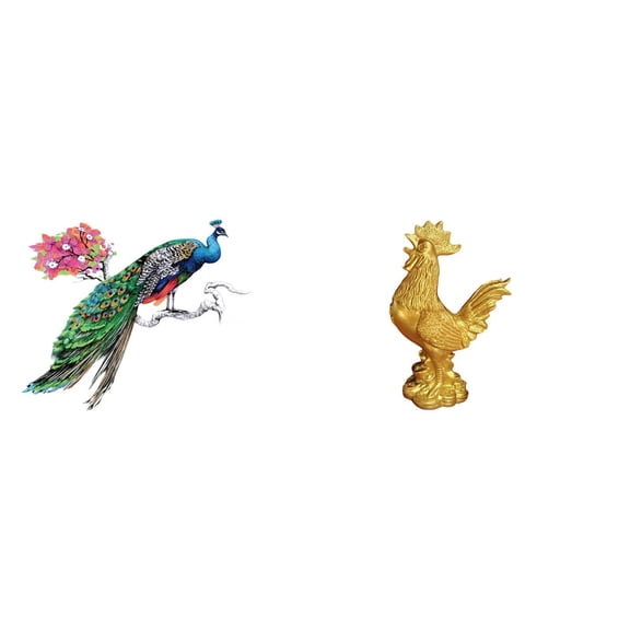 Kuntesetty Retro PVC Wall Sticker and Rooster Statue Sculpture for Living Room Kitchen Sofa TV Background Home Decoration Birthday Anniversaries Housewarming