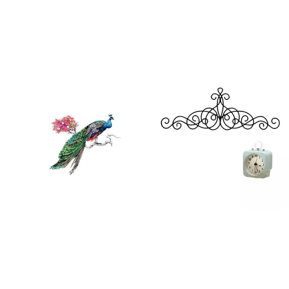 Kuntesetty Retro PVC Wall Sticker and Metal Floral Scroll Wall Art Decor for Living Room Kitchen Patio Indoor Outdoor Home Decoration