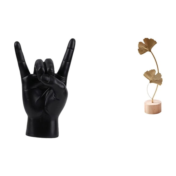 Kuntesetty Rock Hand Gesture Leaf Shaped Statue Creative Finger Sculpture Metal Ornament Abstract Hand Figurine Nordic Crafts for Apartment Bedroom Restaurant Table Party Home Decor