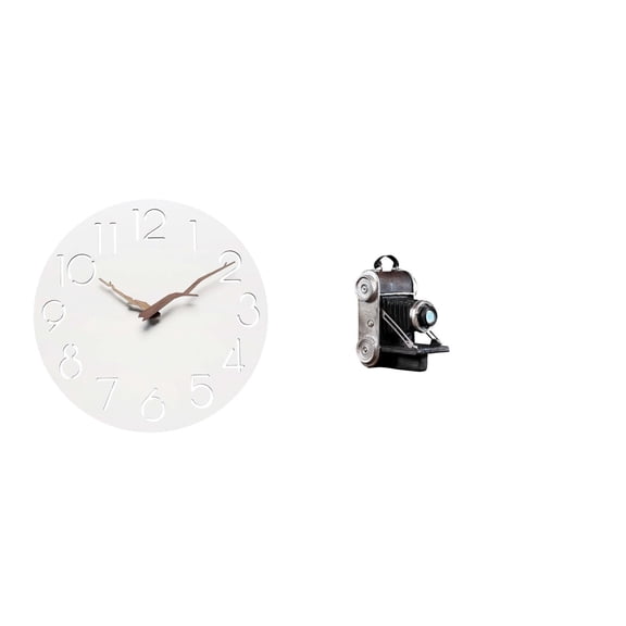 Kuntesetty Silent Decorative Wall Clock Art for Kitchen Office Study Room with Unique Resin Camera Statue Ornament for Home Bar Cabinets Family