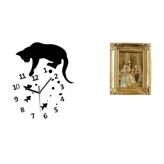 Kuntesetty Silent Resin Hanging Cat Wall Clock with Photo Frame Card Display Holder Quiet Movement Non Ticking Analog Clock for Farmhouse Home Dining Room School Bedroom Office