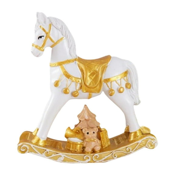 Kuntesetty Small Christmas Rocking Horse Decor Animal Statue Collectible Miniature Figurine Gold