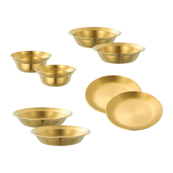 Kuntesetty Stainless Steel Plates and Bowls Dinnerware Set Portable Reusable Dinner Dishes 8PCS Gold