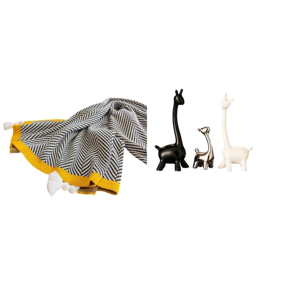 Kuntesetty Striped Farmhouse Blanket with Ceramic Giraffe Figurine Modern Home Decor for Bedroom Sofa Bed Chair and Office Bookshelf Centerpiece