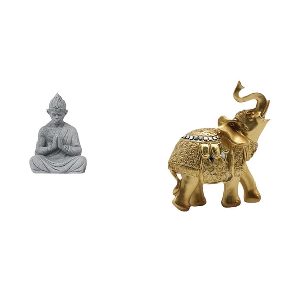 Kuntesetty Sun Wukong and Elephant Harmony Sculpture Artistic Resin Buddha Animal Figurine for Hotel Patio Bedroom Desk Home Decoration