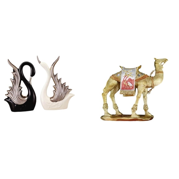 Kuntesetty Swan Camel Figurines Ceramic Resin Sculpture Desktop Ornament Animal Statue for Shelf Anniversary Fireplace Entrance Living Room Home Decoration