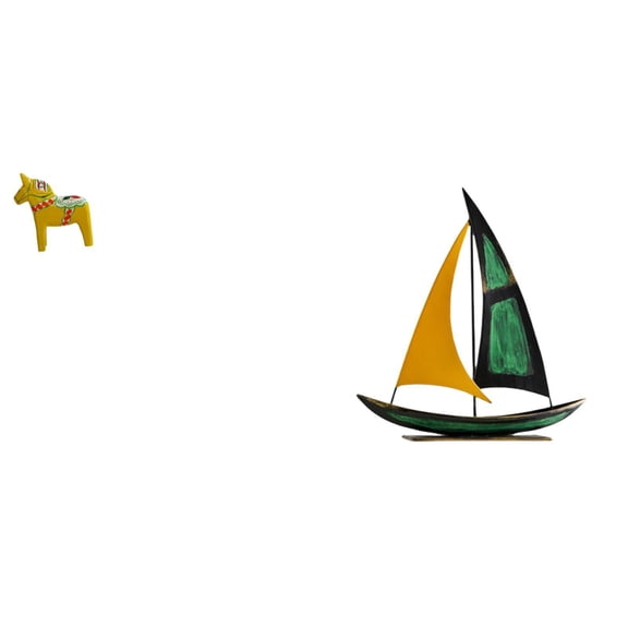 Kuntesetty Swedish Dala Horse Iron Sailboat Ornament Collectible Dalecarlian Animal Sculpture Tabletop Feng Shui Decor Figurine for Bookshelf Entrance Cabinet Home Table Centerpiece Desk