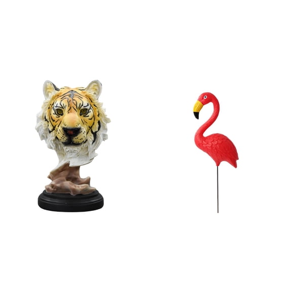 Kuntesetty Tiger Head Bird Figurine Sculpture Animal Crafts Modern Statue for Entrance Living Room Bookshelf Table Hallway Yard Art Ornament Fairy Garden Accessories Flamingo Stake for Holiday