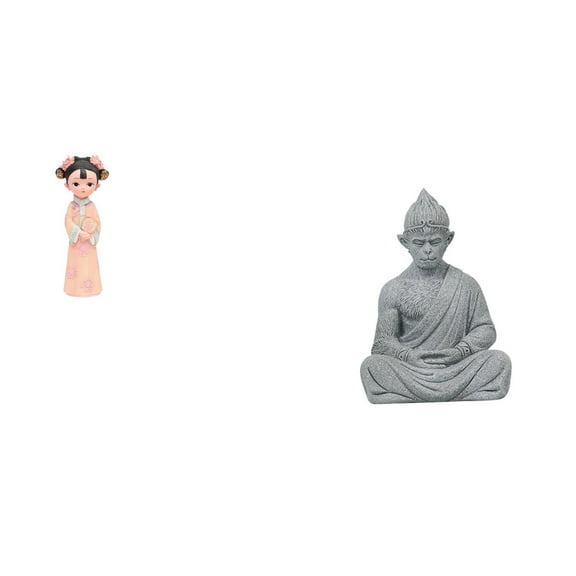 Kuntesetty Traditional Chinese Girl and Monkey Buddha Resin Statue Sculpture Miniature Figurine Collectible for Bedroom Office Hotel Patio Birthday Gift