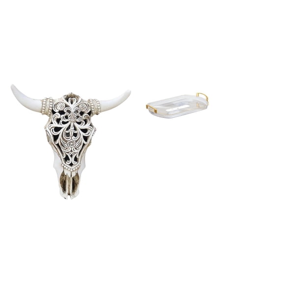 Kuntesetty Tribal Bull Head Wall Hanging Art and Nordic Rectangle Vanity Tray Organizer for Office Farmhouse Bedroom Dining Room Home Decor