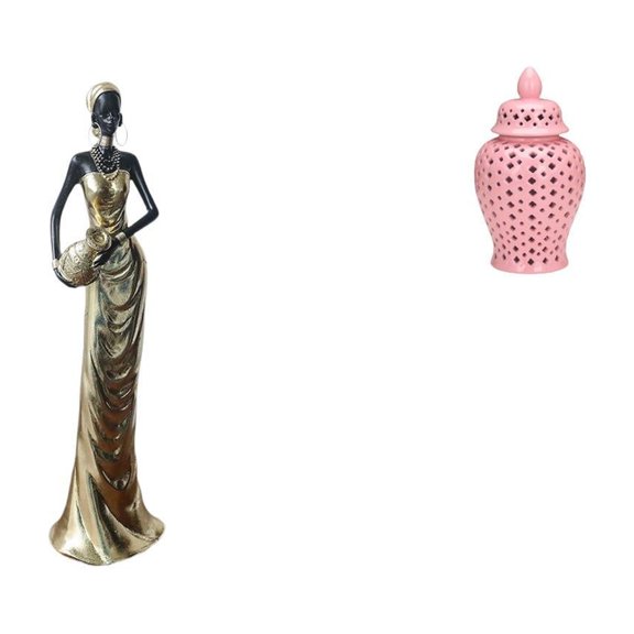 Kuntesetty Tribal Lady Figurine Sculpture with Ceramic Porcelain Jar Lid Vintage Art Crafts Decorative Vase for Floral Arrangement and Home Decor Display