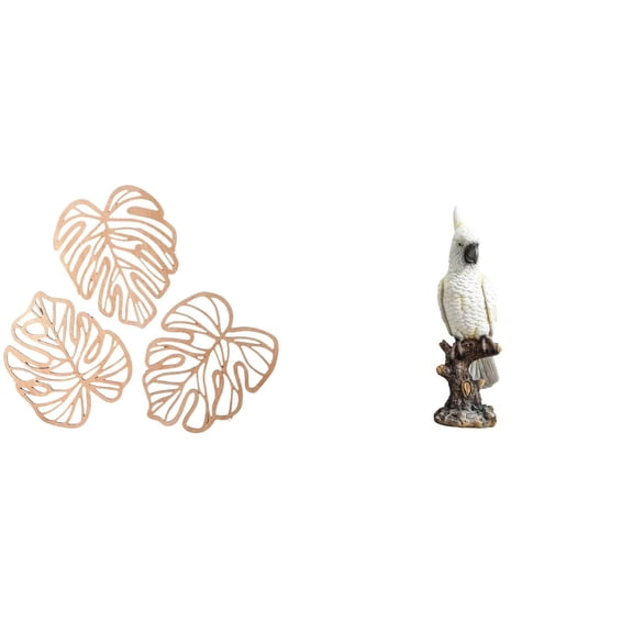 Kuntesetty Tropical Palm Leaves Parrot Sculpture Creative Wooden Resin Wall Art Jungle Decor for Bedroom Bathroom TV Desk Table Centerpiece