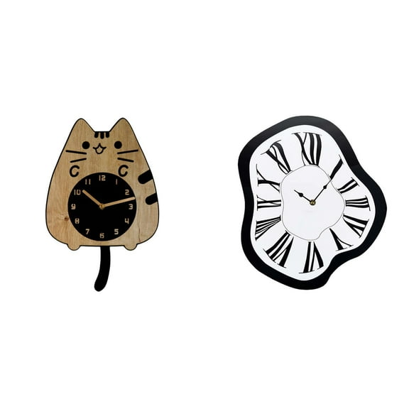 Kuntesetty Unique Distorted Melting Clock Cute Cat Wall Clock Silent Funny Creative Wall Ornament for Home Office Kitchen Indoor Decoration Housewarming Gift