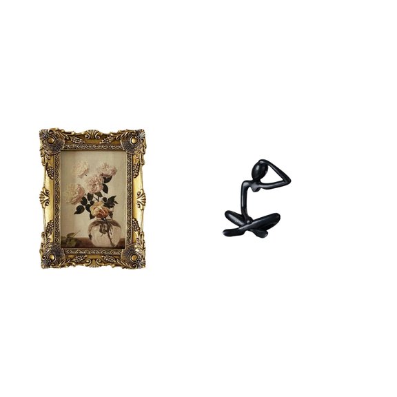 Kuntesetty Vintage Ornate Resin Photo Frame and Abstract Thinker Statue Decorative Figurine Collection for Tabletop Hallway Wedding and Birthday Gift Display