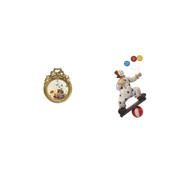 Kuntesetty Vintage Ornate Round Photo Frame and Clown Figurine Sculpture Collection for Elegant European Wedding and Dining Room Decor Gift Ideas
