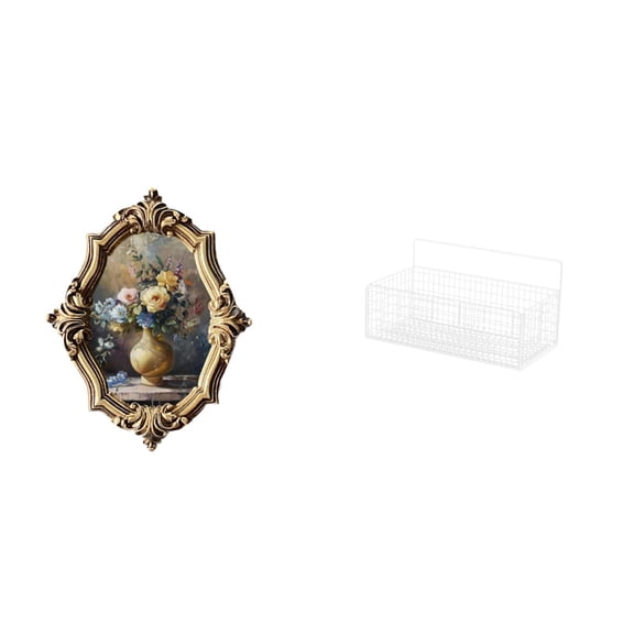 Kuntesetty Vintage Resin Photo Frame and Metal Wire Wall Organizer Basket for Office Bedroom Gallery Kitchen Bathroom Living Room Decoration
